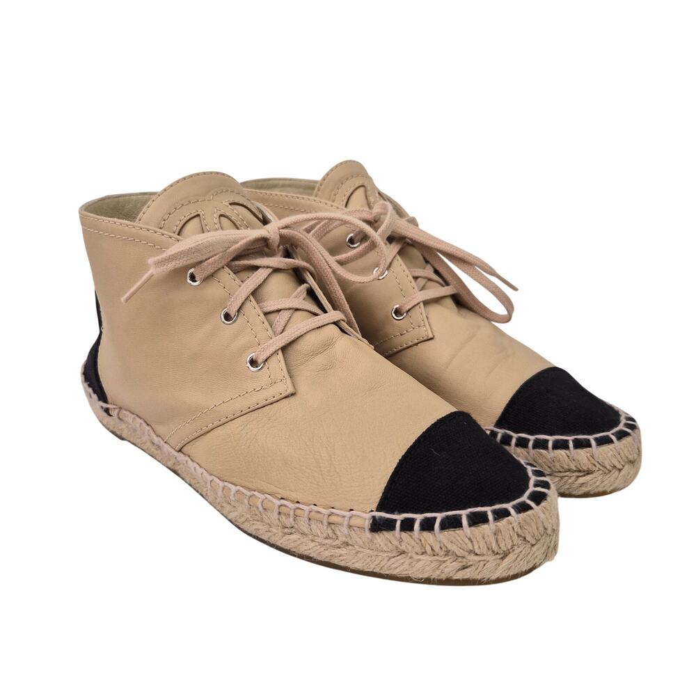 Chanel Beige Lambskin CC Logo High Top Espadrilles US 7 / EU 37